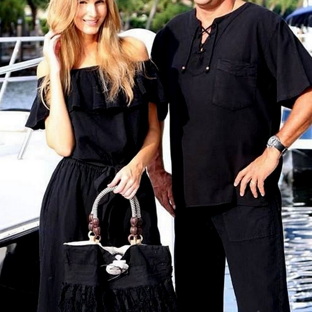 Men's PLUS Ethnic Retro Black Organic Cotton Shirt